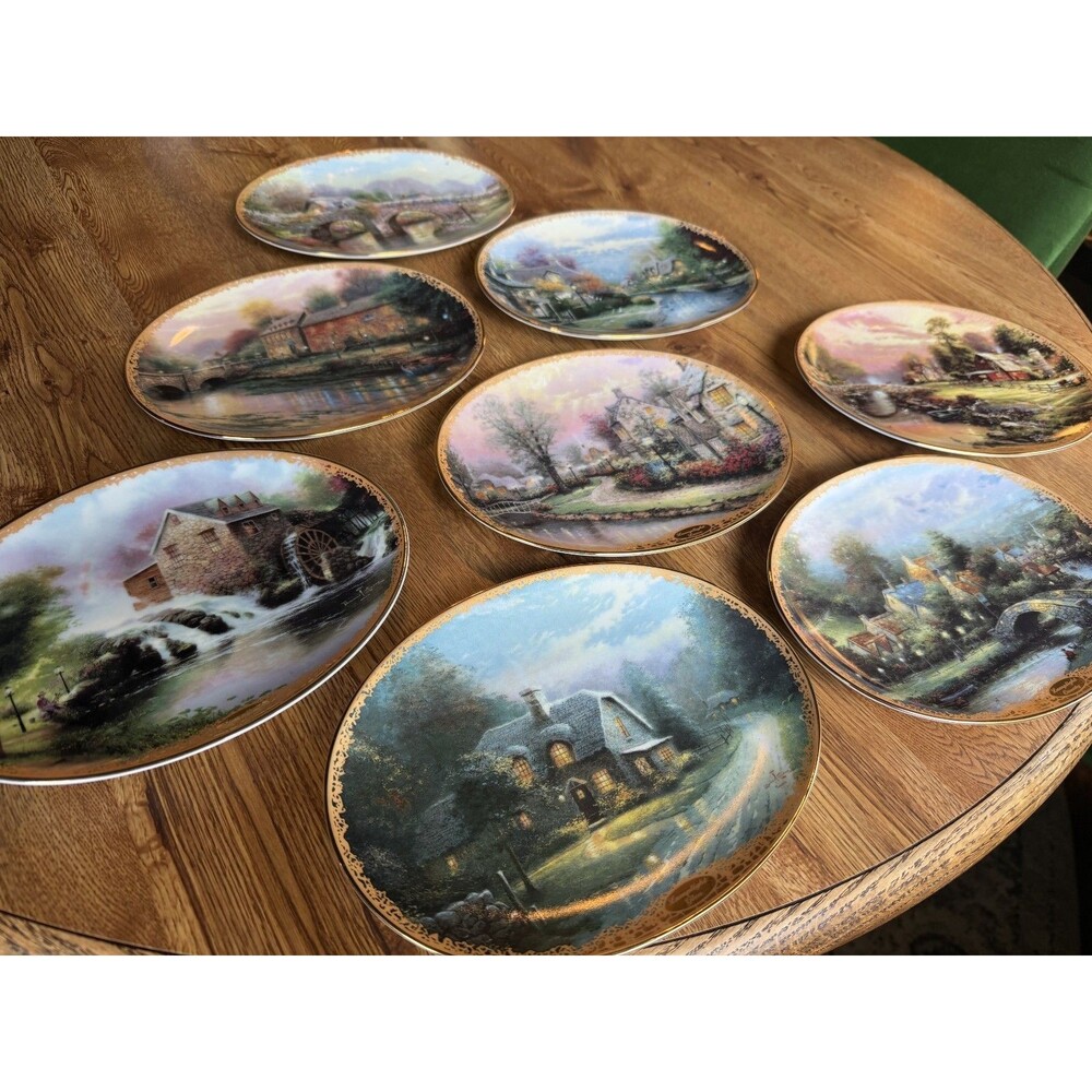 Complete Set Of 8 Kincade “Lamplight Village” Plates Bradford Exchange 1994-1996